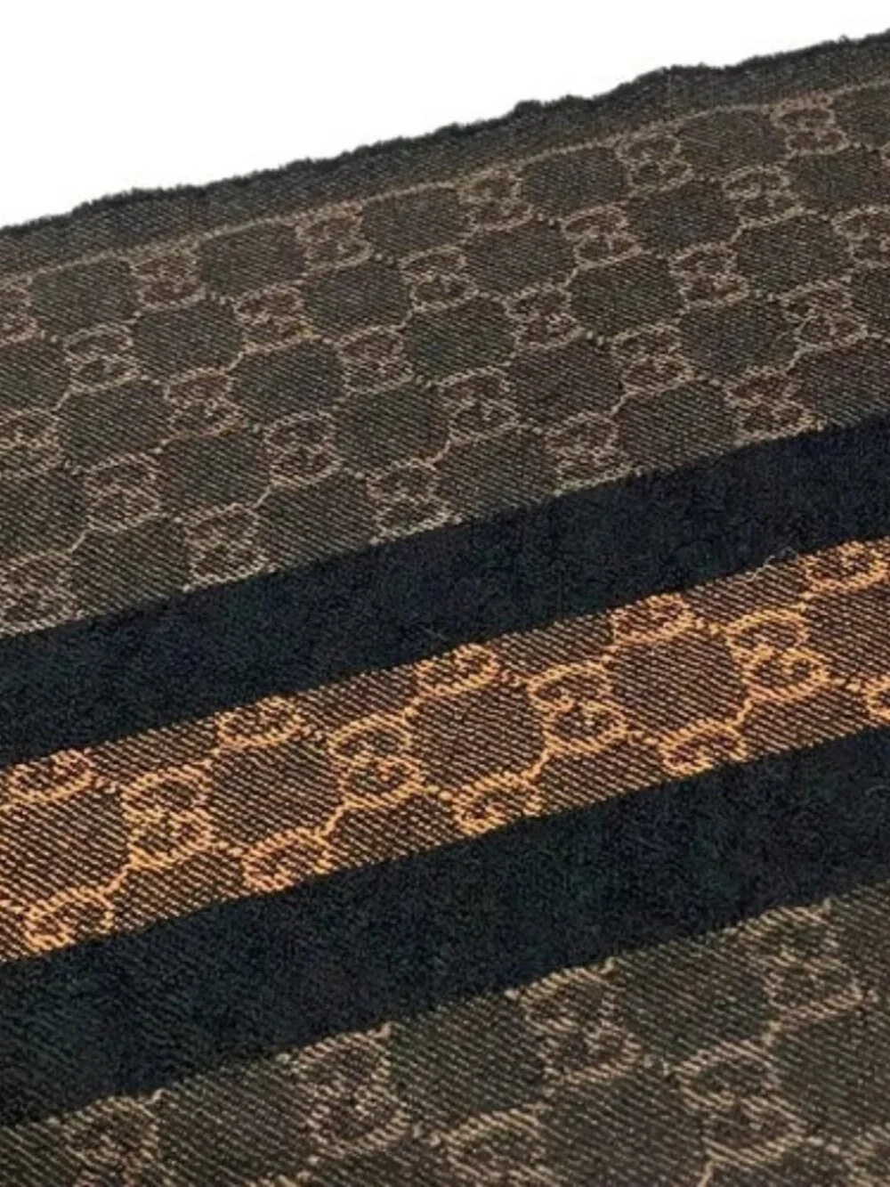 GUCCI Black Brown Dark Brown Wool Scarf